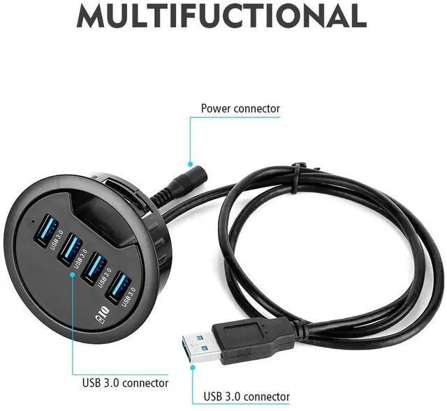 Alt view image 6 of 7 - WRIARICH 60mm Desk Grommet USB 3.0 4-Port Hub with BC1.2 Fast Charging Ports, Flush Mount Dock Station for iPhone, Smartphones, iPad & Tablets