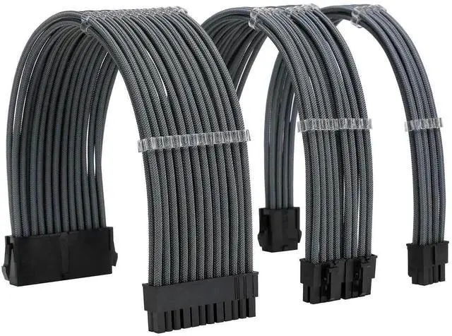 Main image of WRIARICH Grey Braided PSU Extension Cable Kit, 18AWG ATX 24Pin + EPS 8Pin + PCIe 8Pin Cables with Cable Combs