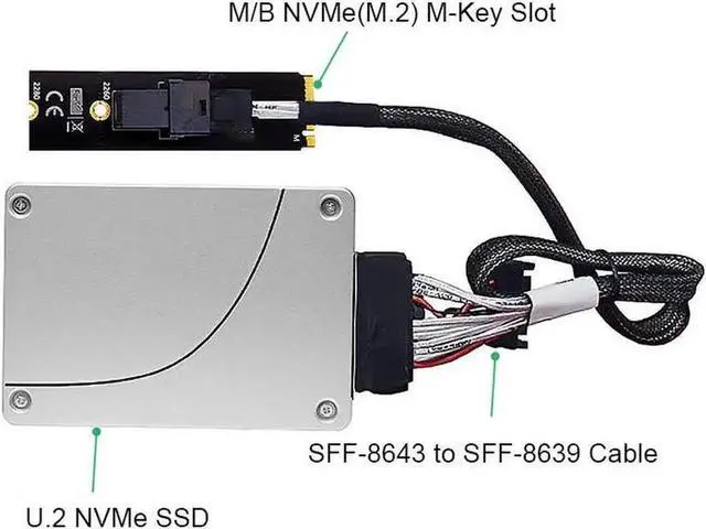 Alt view image 2 of 6 - WRIARICH M.2 NVMe M-Key to U.2 SFF-8639 Adapter Kit, M2 NGFF to Mini SAS SFF-8643 Expansion Card with 3.3FT SFF8643 to SFF-8639 NVMe SSD Cable, Compatible with Intel SSD 750, P3600, P3700