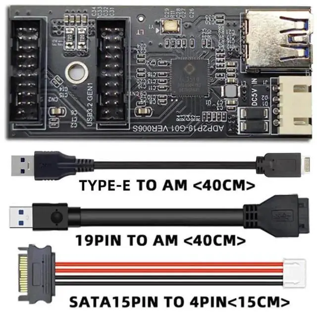 Alt view image 6 of 7 - WRIARICH USB 3.1 Type-E 1 to 2 USB 3.0 19/20Pin Splitter PCBA Adapter Hub Port Multiplier with SATA Power Cable for Desktop Motherboard Front Panel