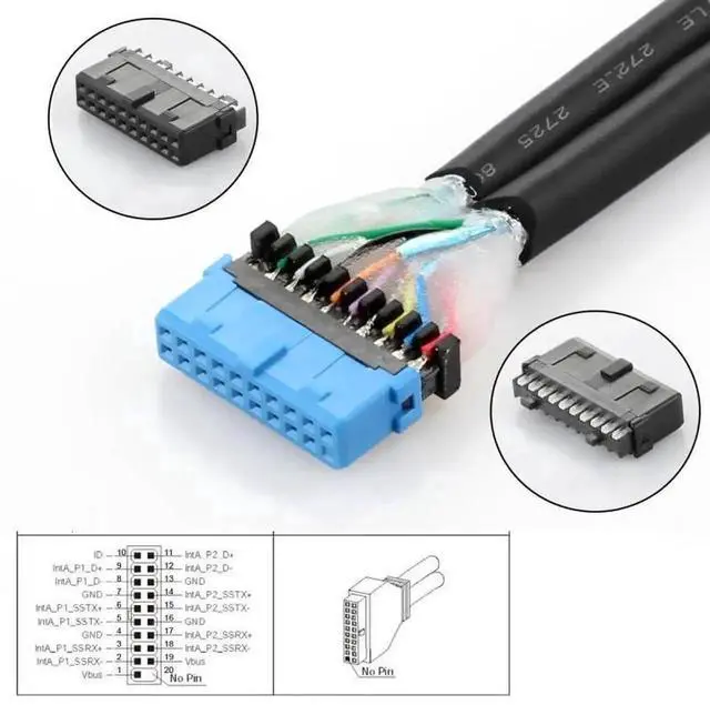 Alt view image 6 of 7 - WRIARICH Dual-Port Internal USB Splitter PCBA Adapter, Type-E / 19/20Pin Header to USB3.0 20Pin + Type-E Female Hub 5Gbps for Motherboard