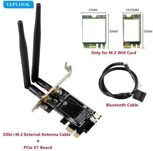 Main image of WRIARICH M.2 to PCIe 1X Desktop WiFi Adapter Card with Bluetooth Cable, Compatible with AX210 AX200 AC9260 8265 8260 7265 7260 1535 QCNFA344
