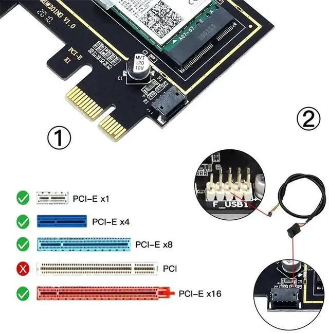 Alt view image 3 of 6 - WRIARICH M.2 to PCIe 1X Desktop WiFi Adapter Card with Bluetooth Cable, Compatible with AX210 AX200 AC9260 8265 8260 7265 7260 1535 QCNFA344