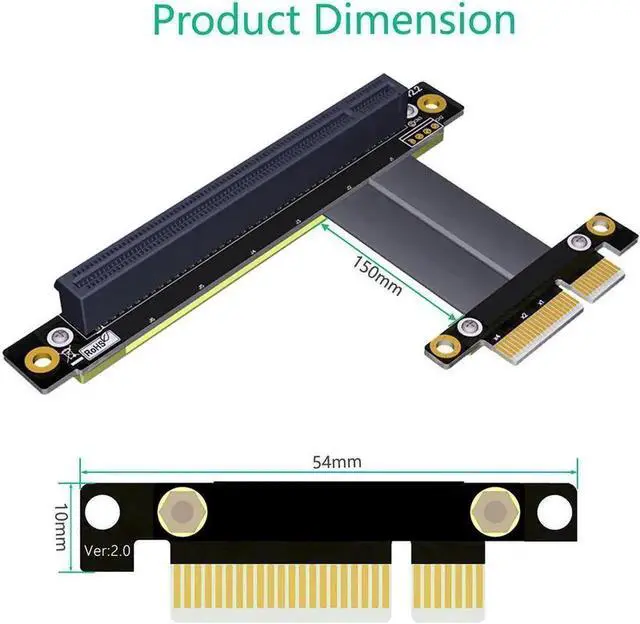Alt view image 2 of 6 - WRIARICH PCIe 4X to 16X Riser Cable, Flexible GPU Extension Cord for Desktop PC