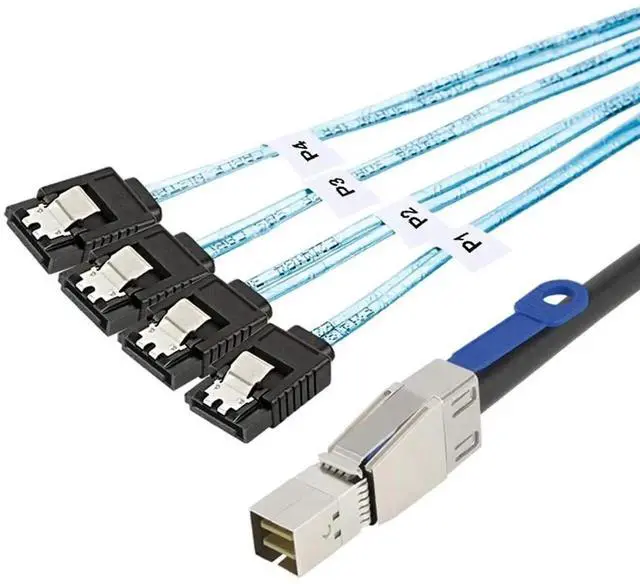 Main image of WRIARICH 1M SFF-8644 External HD Mini SAS to 4 SATA 7Pin Breakout Cable, 3.3FT 12Gbps RAID Controller to Hard Drive Backplane Cable