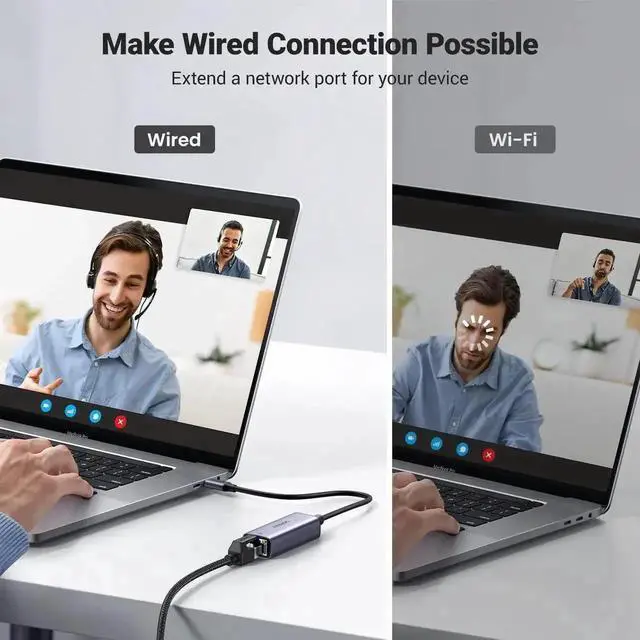 Alt view image 2 of 7 - WRIARICH UGREEN USB C to Gigabit Ethernet Adapter Aluminum 1Gbps RJ45 Dongle Compatible Thunderbolt 4/3