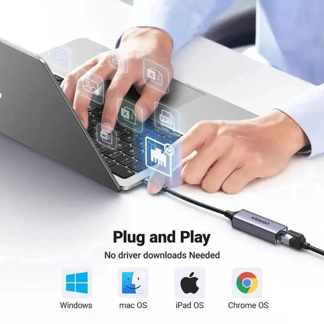 Alt view image 6 of 7 - WRIARICH UGREEN USB C to Gigabit Ethernet Adapter Aluminum 1Gbps RJ45 Dongle Compatible Thunderbolt 4/3