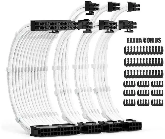 Main image of WRIARICH 30CM ATX PSU Extension Cable Kit with Cable Combs, Includes 24Pin, 8Pin(4+4), 8Pin(6+2) Modular Power Extension Cords