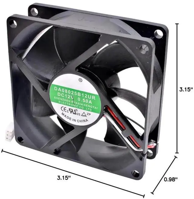 Alt view image 3 of 5 - WRIARICH DA08025B12UR 80x80x25mm DC12V 0.50A Double Ball High Airflow Cooling Fan for Chassis Server Inverter