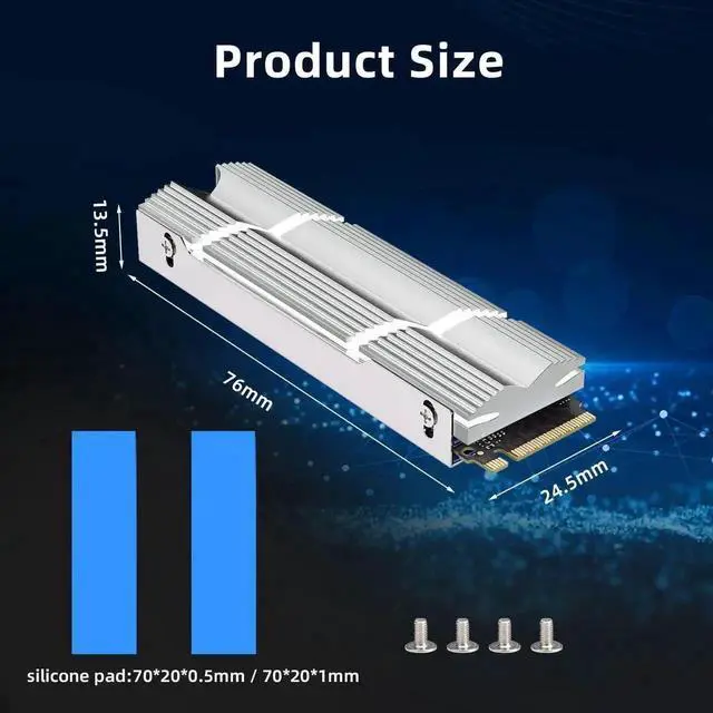 Alt view image 2 of 7 - WRIARICH Silver Double-Sided Aluminum M.2 2280 SSD Heatsink with Thermal Pads, Cooling Radiator for PCIe NVMe SSD PC & PS5