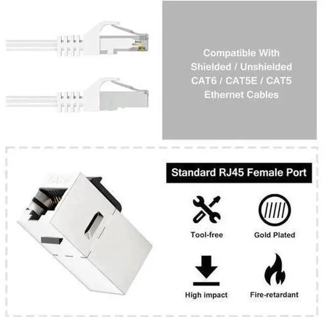 Alt view image 6 of 7 - WRIARICH 10 Pack Silver Shielded Cat6 RJ45 Inline Coupler, STP Female to Female Keystone Insert Ethernet Extension Connector, 10Gbps Network Cable Extender Compatible with Cat6/Cat5e/Cat5