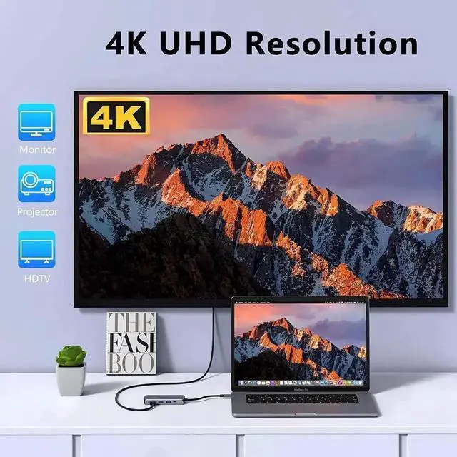 Alt view image 7 of 7 - 10 in 1 USB C Multiport Hub Adapter, USB C Dongle with 4K HDMI, VGA, Gigabit Ethernet, 100W PD Charging, 3×USB3.0, SD/TF Card Reader, 3.5mm Audio Mic Jack, Compatible with MacBook Pro/Air & All USB-C