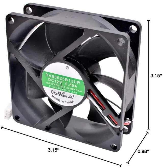 Alt view image 3 of 5 - WRIARICH DA08025B12UR 8025 DC12V 0.50A Double Ball Bearing Cooling Fan, 80×80×25mm High Airflow Fan for Chassis, Server & Inverter