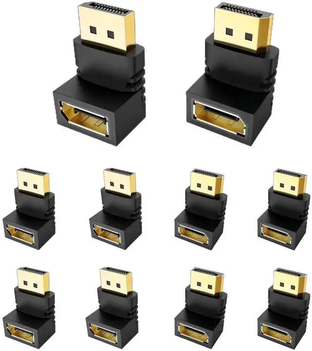 Main image of WRIARICH 10 Pack Gold-Plated 90° & 270° Right Angle DisplayPort Adapters, Male to Female DP Elbow Convertors Supports 4K UHD for Tight Space Monitor PC Gaming Setup