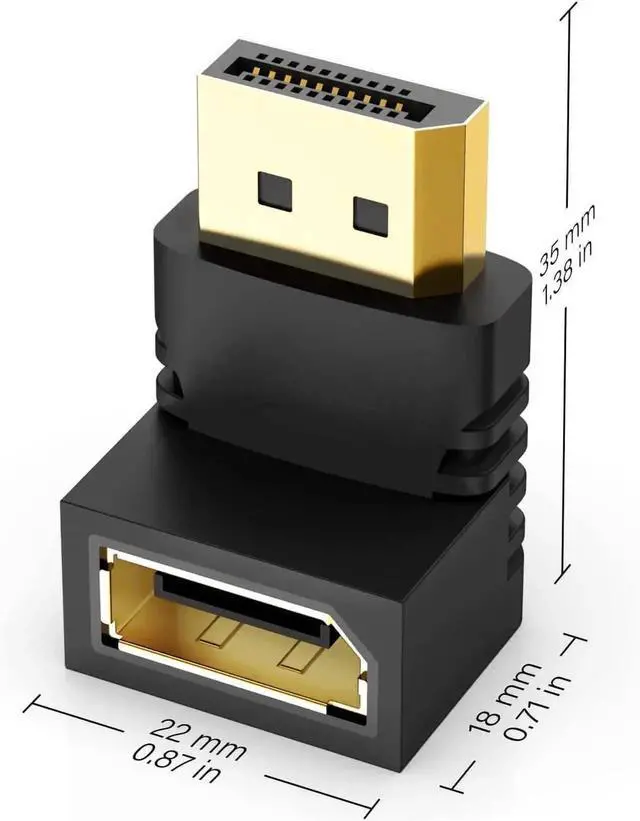 Alt view image 4 of 6 - WRIARICH 10 Pack Gold-Plated 90° & 270° Right Angle DisplayPort Adapters, Male to Female DP Elbow Convertors Supports 4K UHD for Tight Space Monitor PC Gaming Setup