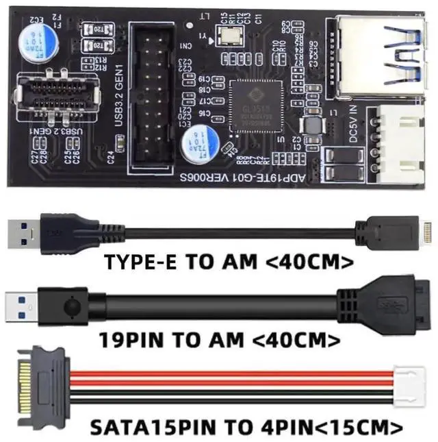 Alt view image 2 of 7 - WRIARICH USB 3.1 Type-E to Dual USB 3.0 19/20Pin Port Multiplier PCBA Adapter with SATA 15Pin Power Cable, Internal Motherboard Front Panel USB Splitter for DIY PC Gaming Chassis