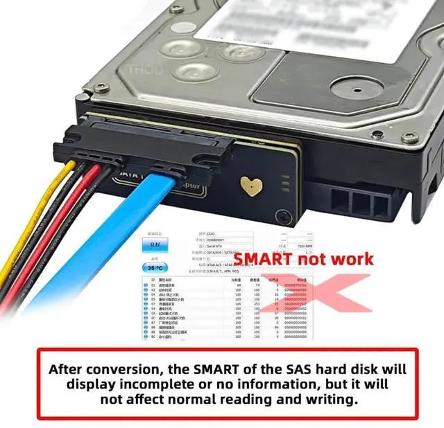 Alt view image 4 of 7 - WRIARICH SATA to SAS Adapter, SFF-8482 Converter for 2.5/3.5 Inch SAS Hard Drive Connecting to Motherboard SATA Port
