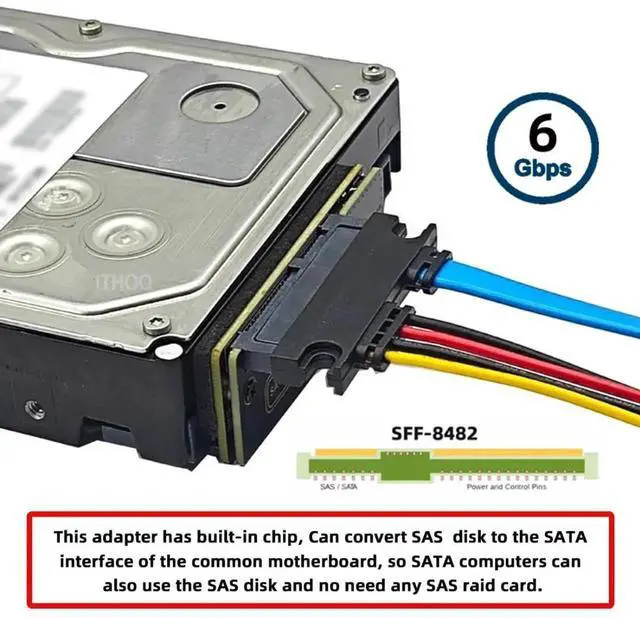 Alt view image 6 of 7 - WRIARICH SATA to SAS Adapter, SFF-8482 Converter for 2.5/3.5 Inch SAS Hard Drive Connecting to Motherboard SATA Port