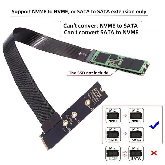 Alt view image 2 of 7 - WRIARICH 30cm 90 Degree Right Angle M.2 NGFF M-Key NVMe Male to Female Extension Cable, PCIe 4.0 x4 64Gbps SSD Riser Adapter Supports 2230/2242/2260/2280 NVMe SSD for Motherboard PC Gaming Workstation