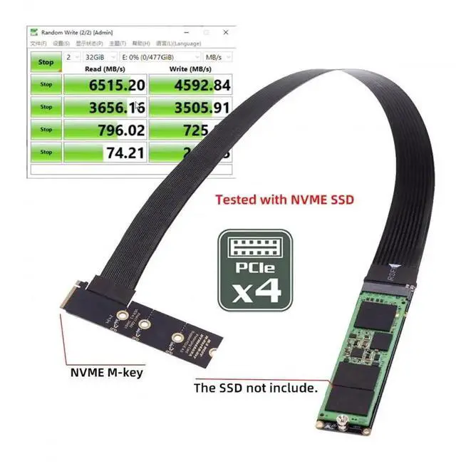 Alt view image 4 of 7 - WRIARICH 30cm 90 Degree Right Angle M.2 NGFF M-Key NVMe Male to Female Extension Cable, PCIe 4.0 x4 64Gbps SSD Riser Adapter Supports 2230/2242/2260/2280 NVMe SSD for Motherboard PC Gaming Workstation