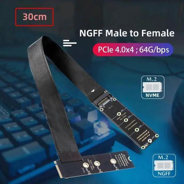 Alt view image 3 of 7 - WRIARICH 30cm 90 Degree Right Angle M.2 NGFF M-Key NVMe Male to Female Extension Cable, PCIe 4.0 x4 64Gbps SSD Riser Adapter Supports 2230/2242/2260/2280 NVMe SSD for Motherboard PC Gaming Workstation