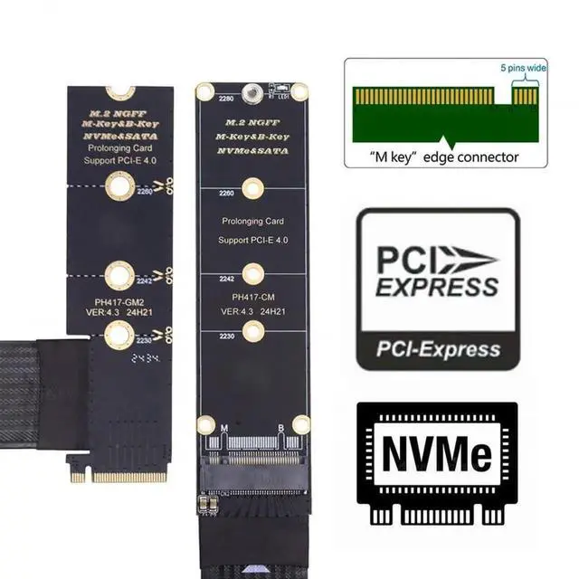 Alt view image 7 of 7 - WRIARICH 30cm 90 Degree Right Angle M.2 NGFF M-Key NVMe Male to Female Extension Cable, PCIe 4.0 x4 64Gbps SSD Riser Adapter Supports 2230/2242/2260/2280 NVMe SSD for Motherboard PC Gaming Workstation