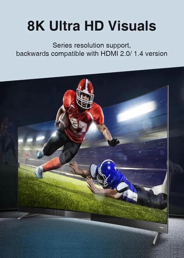 Alt view image 6 of 7 - Bi-Directional HDMI 2.1 Switch, 2 in 1 Out / 1 in 2 Out 8K@60Hz 4K@120Hz HDMI Switcher Selector, 48Gbps High Speed HDCP2.3 Compliant for PS4 PS5, Xbox Series X, Roku, UHD TV, Monitor, Projector