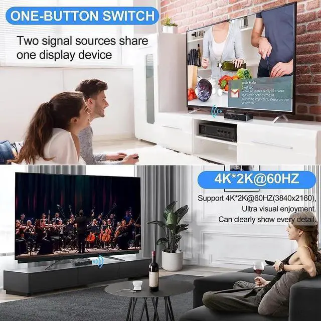 Alt view image 6 of 7 - WRIARICH 2-Port HDMI USB2.0 KVM Switch 2-in-1 Out, 4K@60Hz Metal KVM Switcher with Button & Hotkey Switch, 2 USB Cables Included for Sharing 1 Monitor Keyboard Mouse Between 2 PCs