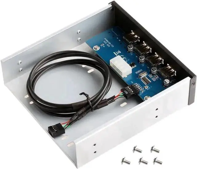 Alt view image 3 of 4 - WRIARICH 5.25 Inch Front Panel 4-Port USB 2.0 Hub for Desktop PC, 9/10 Pin Motherboard Header to 4 USB-A Adapter with 2FT Cable, Molex 4-Pin Power Supply