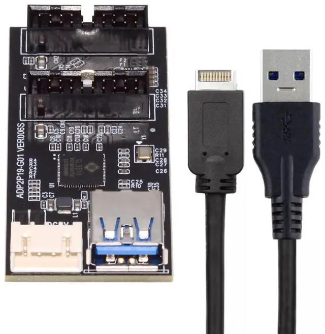 Main image of WRIARICH USB 3.1 Type-E 1 to 2 USB 3.0 19/20Pin Hub Adapter, PCBA Port Multiplier with SATA Power Cable