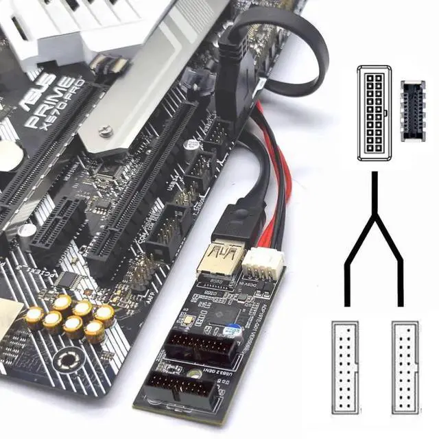 Alt view image 6 of 7 - WRIARICH USB 3.1 Type-E 1 to 2 USB 3.0 19/20Pin Hub Adapter, PCBA Port Multiplier with SATA Power Cable