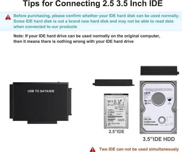 Alt view image 3 of 7 - WRIARICH USB 3.0 & USB-C to SATA IDE Hard Drive Reader Adapter Kit, Universal Converter for 2.5/3.5" IDE HDD & 2.5" SATA SSD, Equipped with 12V 2A Power Supply Adapter