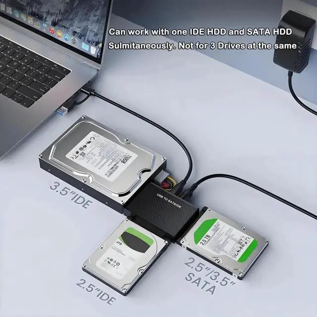 Alt view image 6 of 7 - WRIARICH USB 3.0 & USB-C to SATA IDE Hard Drive Reader Adapter Kit, Universal Converter for 2.5/3.5" IDE HDD & 2.5" SATA SSD, Equipped with 12V 2A Power Supply Adapter
