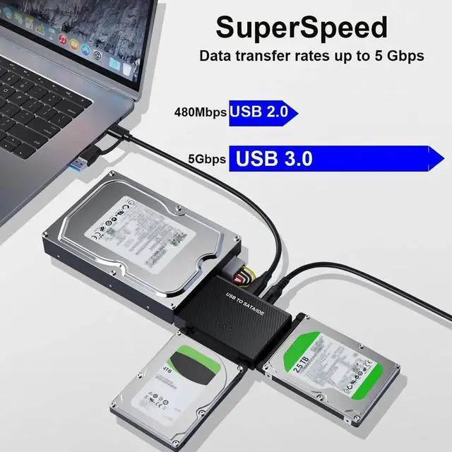 Alt view image 5 of 7 - WRIARICH USB 3.0 & Type-C to SATA IDE Hard Drive Reader Adapter Kit, Supports 2.5"/3.5" IDE HDD & 2.5" SATA SSD, Equipped with 12V/2A Power Adapter