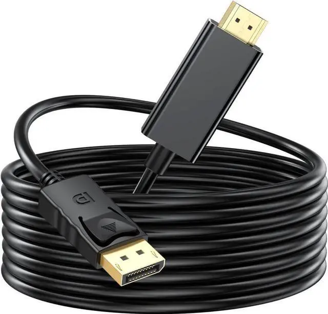 Main image of WRIARICH 10FT DP to HDMI Male to Male Cable, DisplayPort to HDMI Adapter Cord Supports 1080P@60Hz Synchronized Audio & Video Compatible Monitor Desktop Laptop Projector HDTV