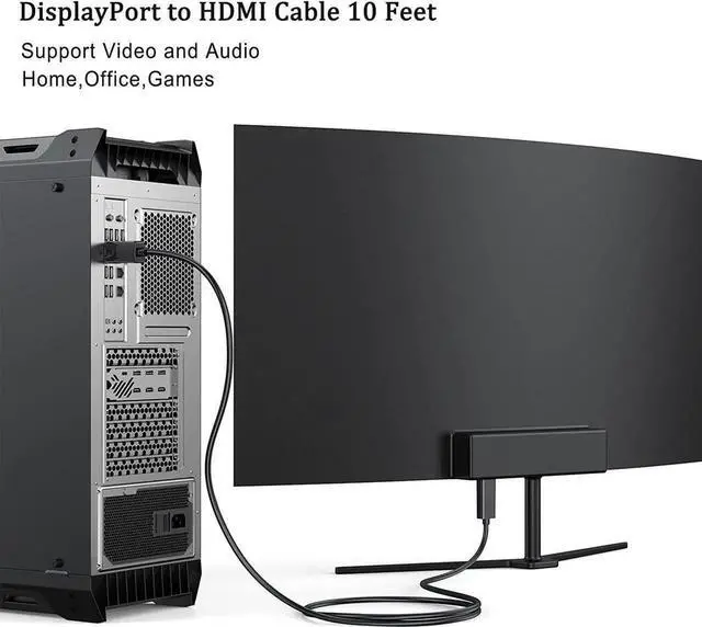 Alt view image 6 of 6 - WRIARICH 10FT DP to HDMI Male to Male Cable, DisplayPort to HDMI Adapter Cord Supports 1080P@60Hz Synchronized Audio & Video Compatible Monitor Desktop Laptop Projector HDTV