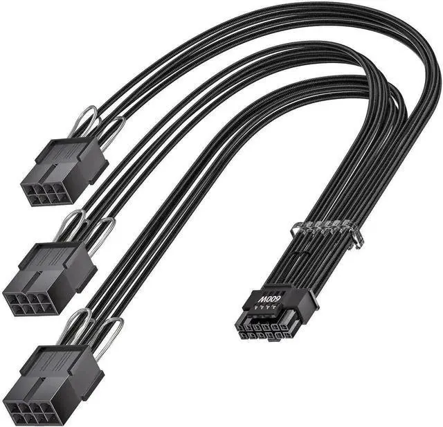 Main image of WRIARICH 30cm Sleeved 12V-2x6 Male to Female 12VHPWR Adapter Cable, PCIe 5.0 16Pin(12+4) to 3×8Pin PCIe GPU Power Cord, Compatible with RTX 5080/5070/5070Ti/3090Ti/4070Ti/4080/4090