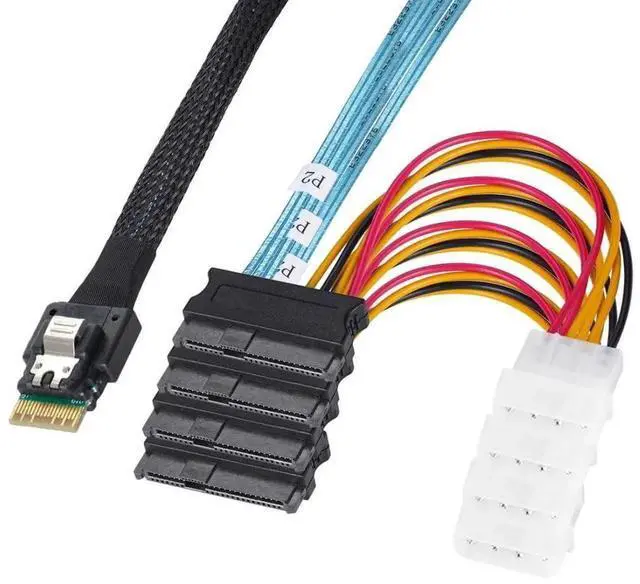 Main image of WRIARICH SFF-8654 4i 38Pin PCIe 4.0 Slimline SAS Fanout Cable, SFF-8654 Host to 4×SFF-8482 29Pin SAS Hard Drive Conversion RAID Cable for Server Storage