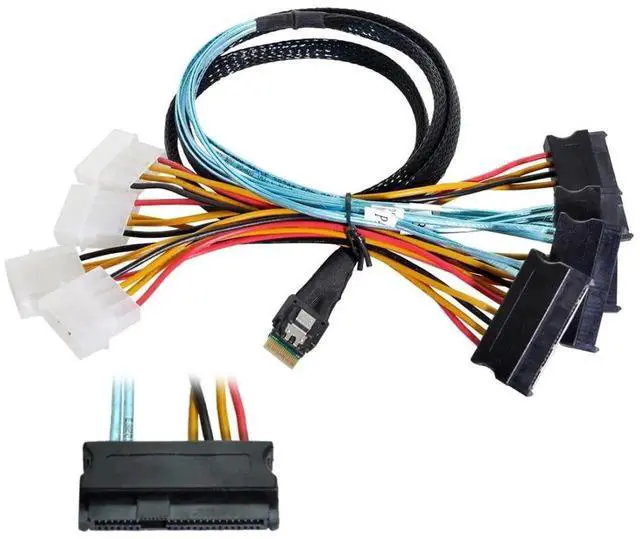 Alt view image 3 of 7 - WRIARICH SFF-8654 4i 38Pin PCIe 4.0 Slimline SAS Fanout Cable, SFF-8654 Host to 4×SFF-8482 29Pin SAS Hard Drive Conversion RAID Cable for Server Storage