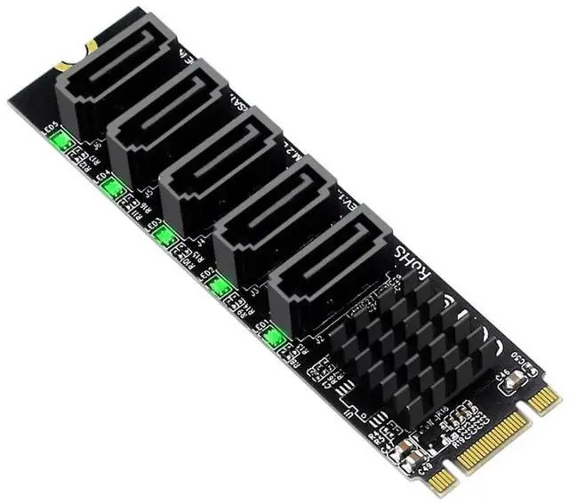 Main image of WRIARICH 5 Ports M.2 B+M Key to SATA 3.0 Expansion Adapter with JMB575 Chip, NGFF 1-to-5 SATA Converter Card with LED Activity Indicators
