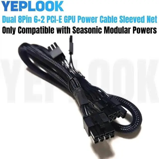 Alt view image 2 of 6 - WRIARICH 1PCS Dual PCIe 8Pin (6+2) Sleeved GPU Power Cable Compatible with Seasonic Modular PSU X-650 X-750 X-850 X-1050 X-1250, Braided Modular Graphics Card Power Supply Wire