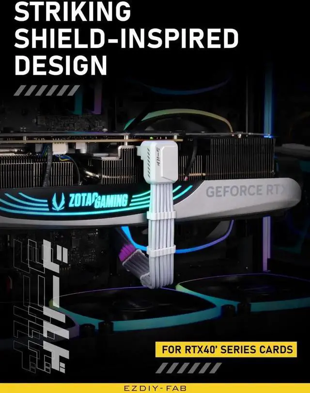 Alt view image 2 of 7 - WRIARICH White Reverse Type Shield PCIe 5.1 GPU Extension Cable with 90° 12V-2x6 Adapter, 16Pin 12VHPWR Extension Cord with Cable Combs for RTX 40/50 Series GPUs