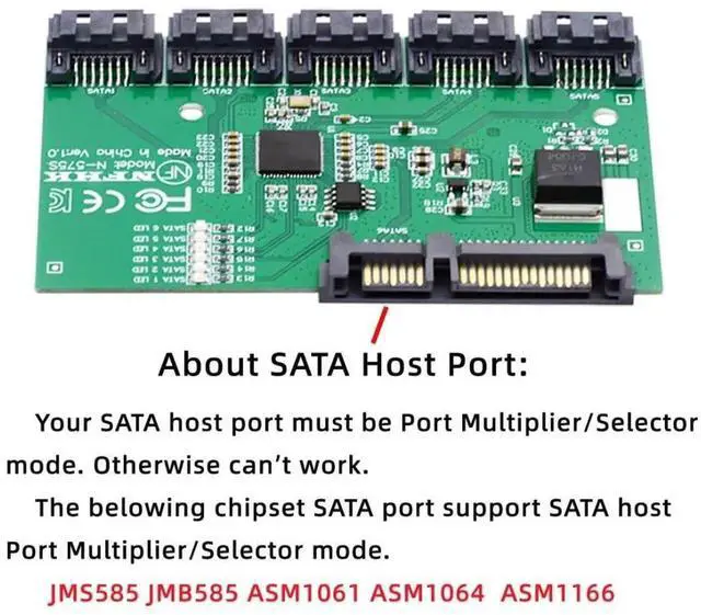 Alt view image 3 of 6 - WRIARICH 1 to 5 Port SATA 3.0 Port Multiplier Splitter Hub with JMB575 Chip, SATA PM Multiplier Adapter