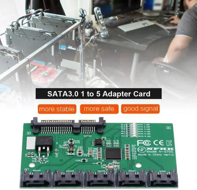 Alt view image 4 of 6 - WRIARICH 1 to 5 Port SATA 3.0 Port Multiplier Splitter Hub with JMB575 Chip, SATA PM Multiplier Adapter