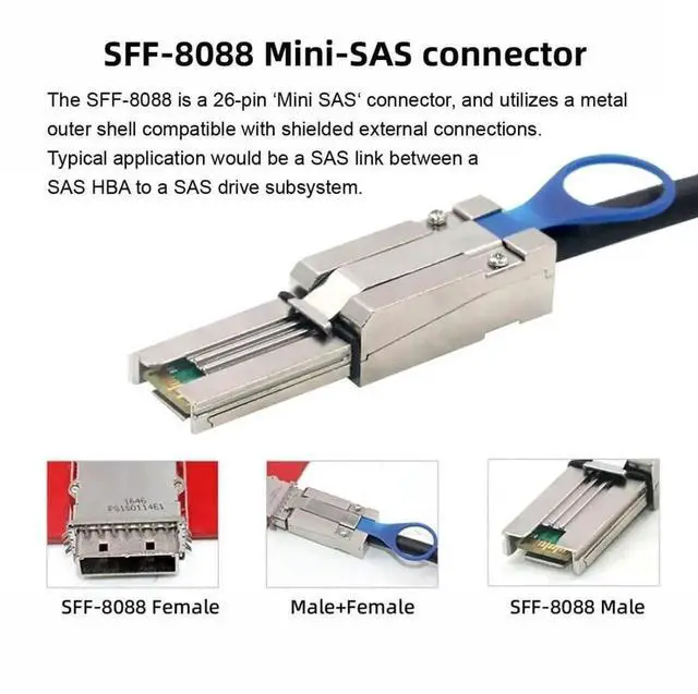 Alt view image 7 of 7 - WRIARICH 0.5M SFF-8088 to SFF-8088 External Mini SAS Extension Cable, 26Pin 4-Lane Multilane 6Gbps SAS 2.0 RAID Storage Cable for Server JBOD Data Center
