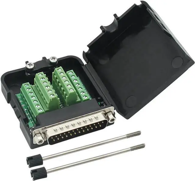 Alt view image 5 of 7 - WRIARICH DB25 Male Solder-Free Breakout Board Terminal Connector Signal Module with Housing Long Bolts Nuts