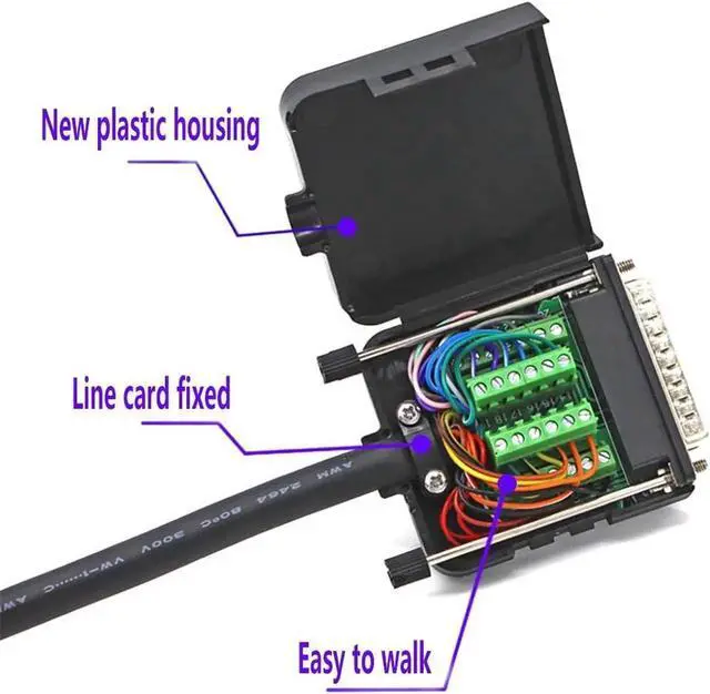 Alt view image 7 of 7 - WRIARICH DB25 Male Solder-Free Breakout Board Terminal Connector Signal Module with Housing Long Bolts Nuts