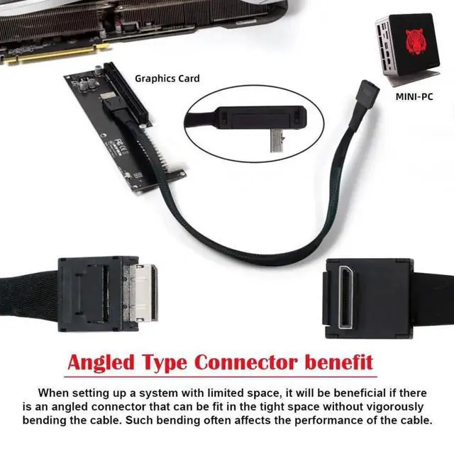 Alt view image 2 of 7 - WRIARICH 80cm Down-Angled 90° OCuLink SFF-8611 4i Active Data Cable, PCIe 4.0 SFF8611 Male to Male Cord for eGPU & High-Speed SSD