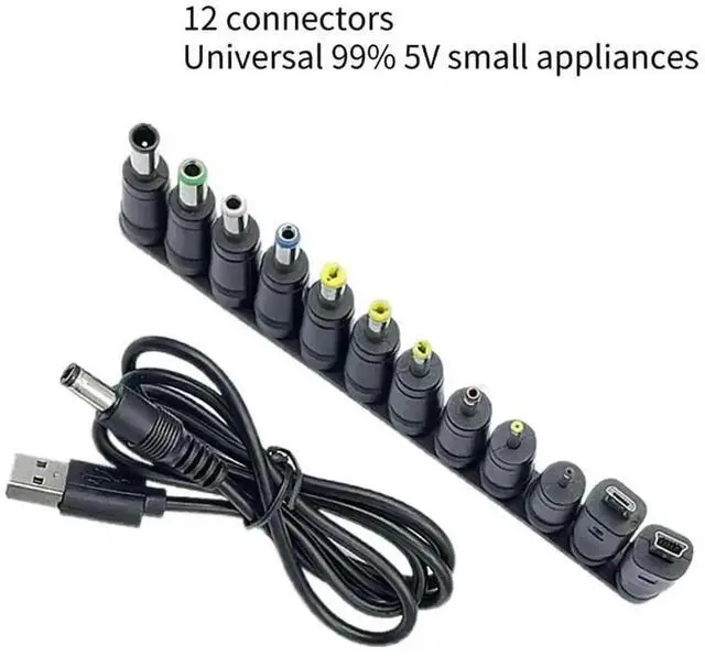 Alt view image 2 of 3 - WRIARICH Universal USB to 5V DC Power Cable with 5.5×2.1mm Jack, Equipped with 12 Interchangeable DC Plugs, Includes Micro USB & Mini USB Adapters