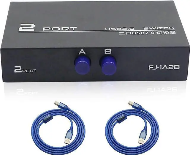 Main image of WRIARICH 2-Port USB 2.0 Printer Sharing Switch, USB Device Port Splitter for 2 Computers Share One Peripheral, Comes with 2PCS USB 2.0 Male Cables